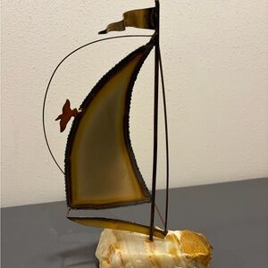 Vintage Demott Signed Brass Sailboat On Marble Base